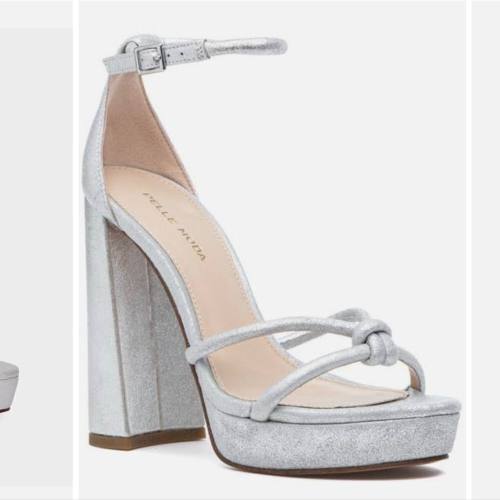 NEW PELLE MODA GILLIAN SANDAL SILVER METALLIC SUEDE Chunky Heel Women's Size 10